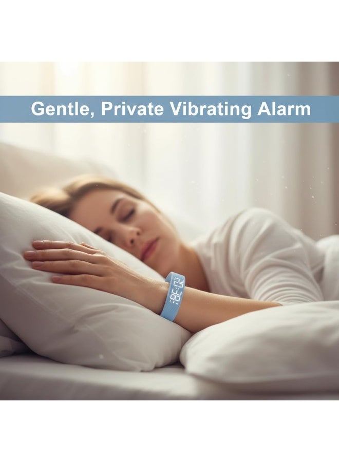 Bukela Alarm Clock Watch Bracelet, Snooze-Free Smart Wake-Up Wristband with LED Digital Display, Waterproof Sport Watch with Step Counter, Calorie & Sleep Monitor, No App Needed for School, Outdoor - Blue - Image 5